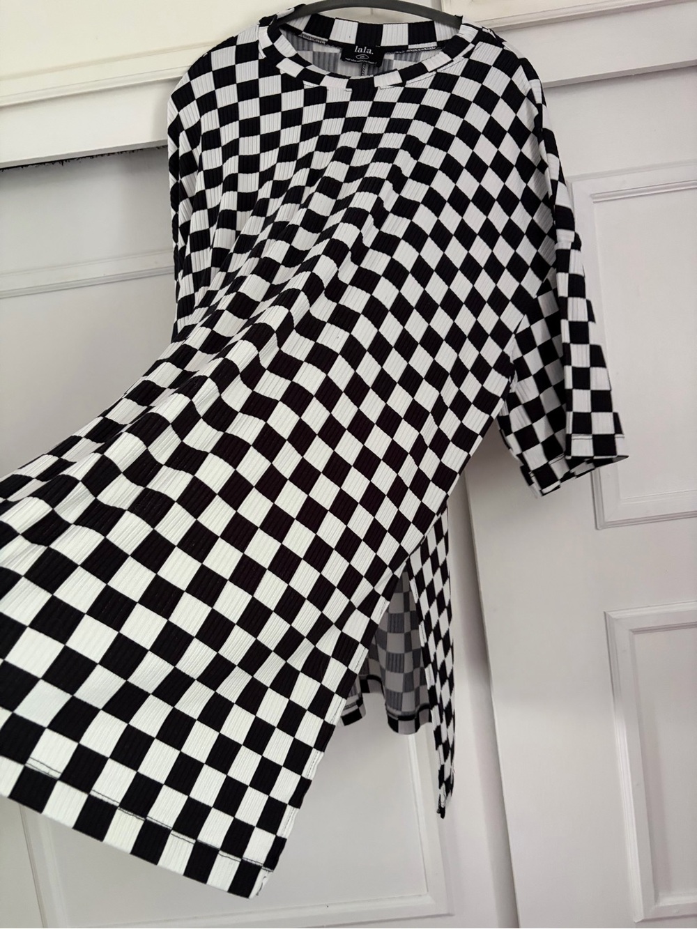 Dressed in LaLa, black and white checkered oversize play suit top; 2X - Picture 4 of 6